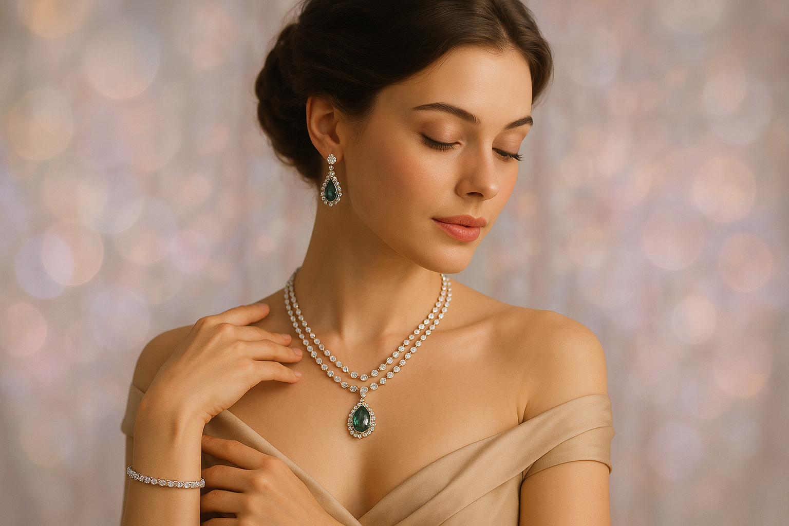 a women wearing jewellery with aesthetic background